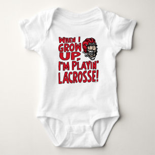 When I Grow Up I'm Playing Lacrosse Red Helmet Baby Bodysuit