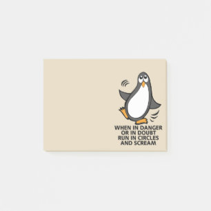 When in Danger or in Doubt Funny Penguin Beige Post-it Notes