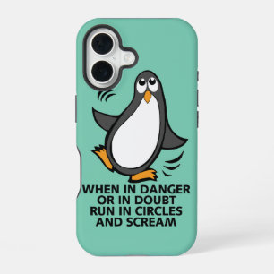 When in Danger or in Doubt Funny Penguin Graphic iPhone 16 Case