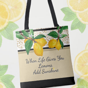 When Life Gives You Lemons Taupe Amalfi Lemon Tote Bag