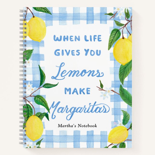 When life gives you lemons watercolor Gingham Notebook (Front)