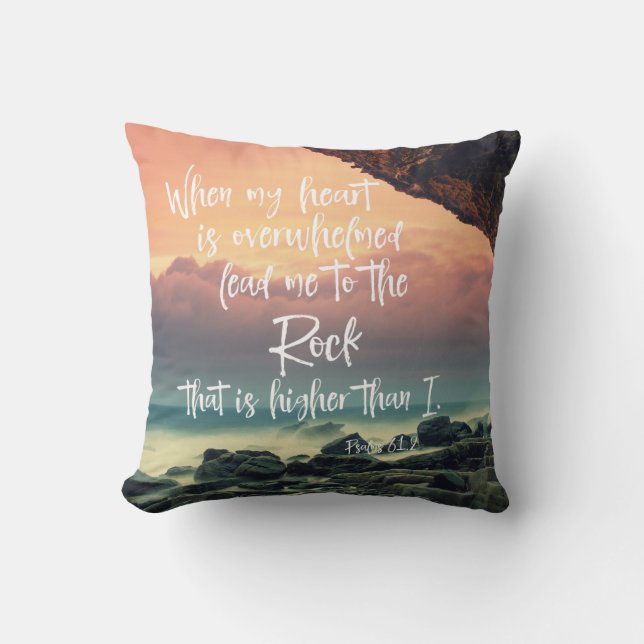 When my Heart is Overwhelmed Psalms Bible Verse Cushion (Front)