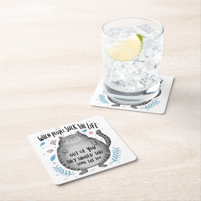 When People Suck Funny Cat Lover Gift  Square Paper Coaster (Insitu)
