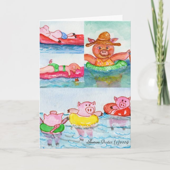 When Piglets Float  - Swimming Pigs Card (Front)