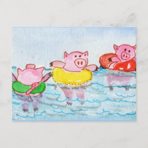 When Piglets Float - Swimming Pigs Postcard