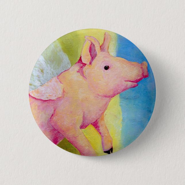 when pigs fly 6 cm round badge (Front)