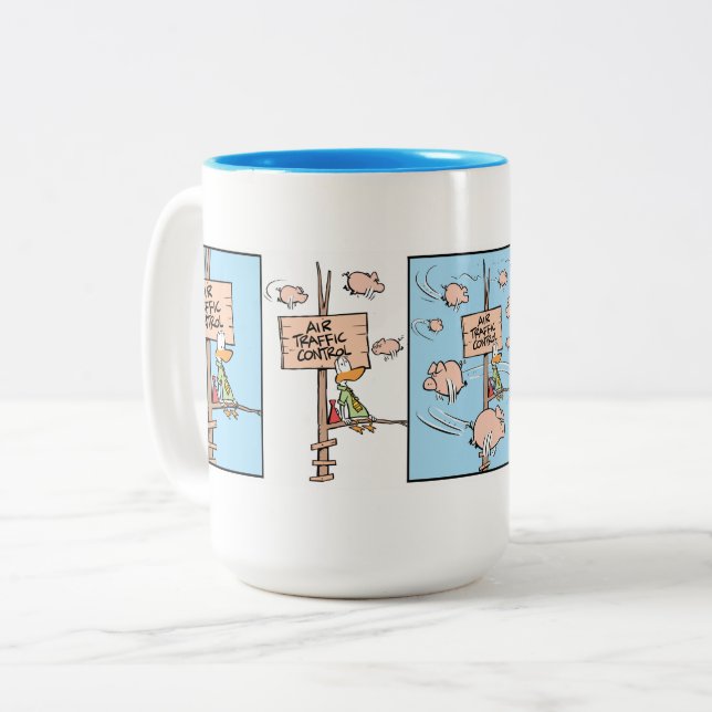 When Pigs Fly Cartoon Coffee Mug (Front Left)