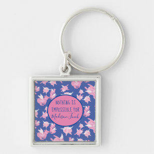 When pigs fly cute pink blue key ring