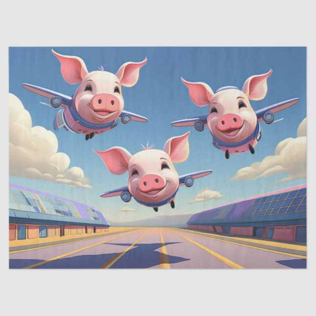 When Pigs Fly Funny Airplane Pigs Tissue Paper (Front)