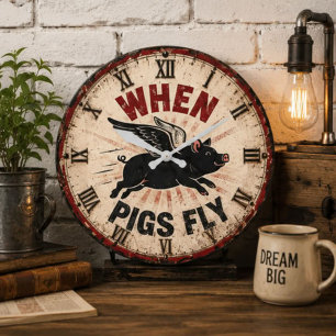 When Pigs Fly Funny Farmhouse Large Clock