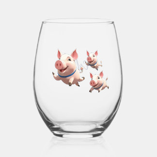 When Pigs Fly Funny Personalised Flying Pigs Stemless Wine Glass