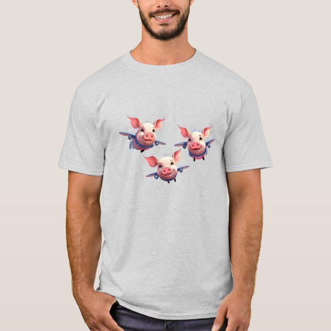 When Pigs Fly Funny Pig Airplanes T-Shirt (Front)