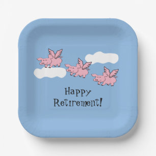 When Pigs Fly Funny Retirement Paper Plate