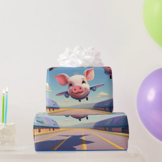 When Pigs Fly Funny Winged Pigs Airplanes Wrapping Paper