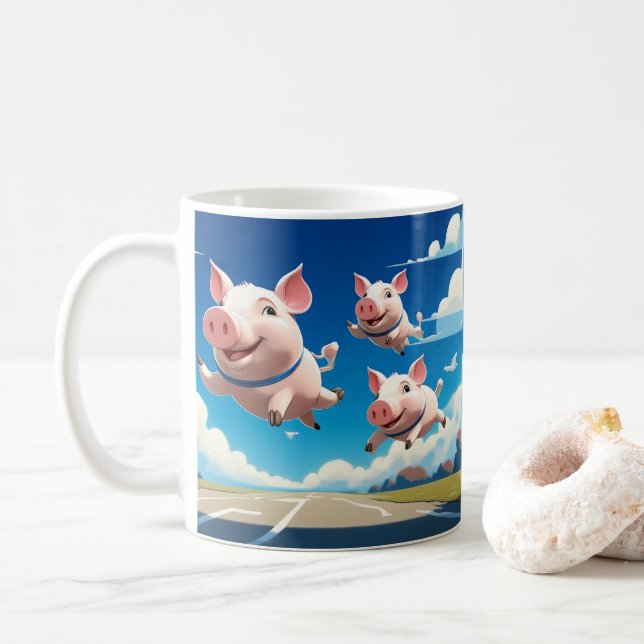 When Pigs Fly Funny Winged Pigs Coffee Mug (With Donut)
