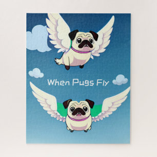 When pugs fly flying puppy face in the sky funny jigsaw puzzle
