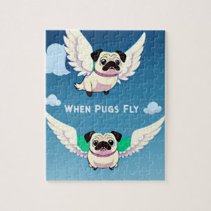 When Pugs Fly Funny and Cute Pug Dogs Fly in Sky Jigsaw Puzzle