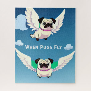 When Pugs Fly Funny Pug Puppy Dogs Flying in Sky Jigsaw Puzzle