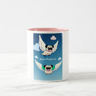 When Pugs Fly vs When Pigs Fly for Fun Pug Lovers Two-Tone Coffee Mug