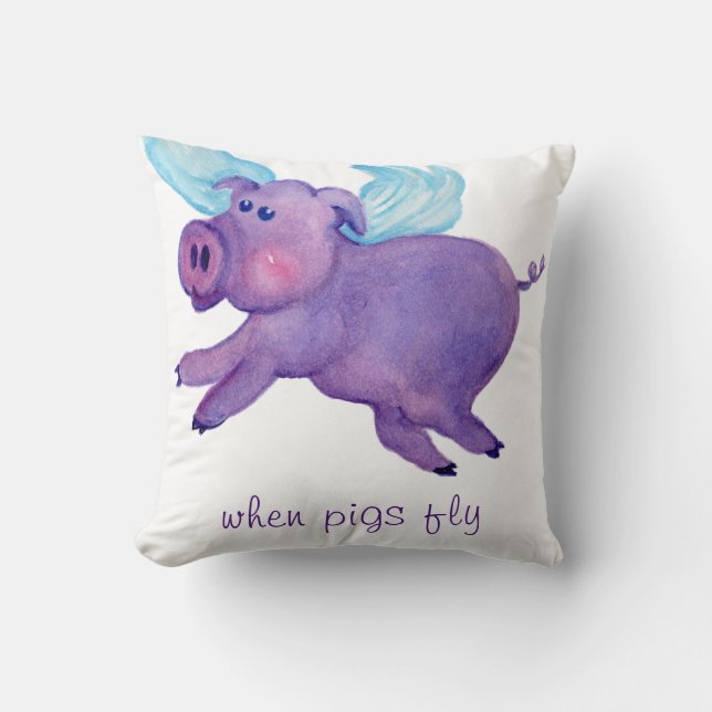 When purple pigs fly watercolor cushion (Front)