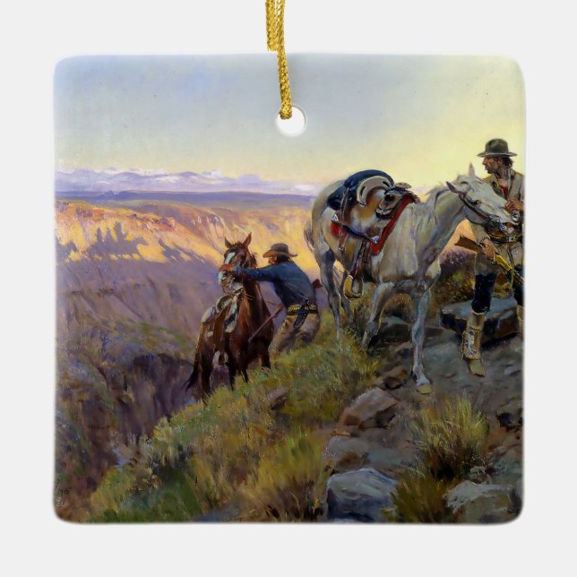 “When Shadows Hint Death” by Charles M Russell Ceramic Ornament (Front)