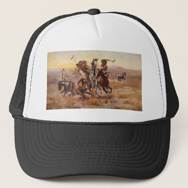 When Sioux and Blackfeet Met by Charles M. Russell Trucker Hat (Front)