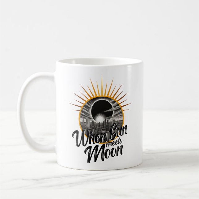 When Sun Meets Moon, Black White Skyline Eclipse Coffee Mug (Left)