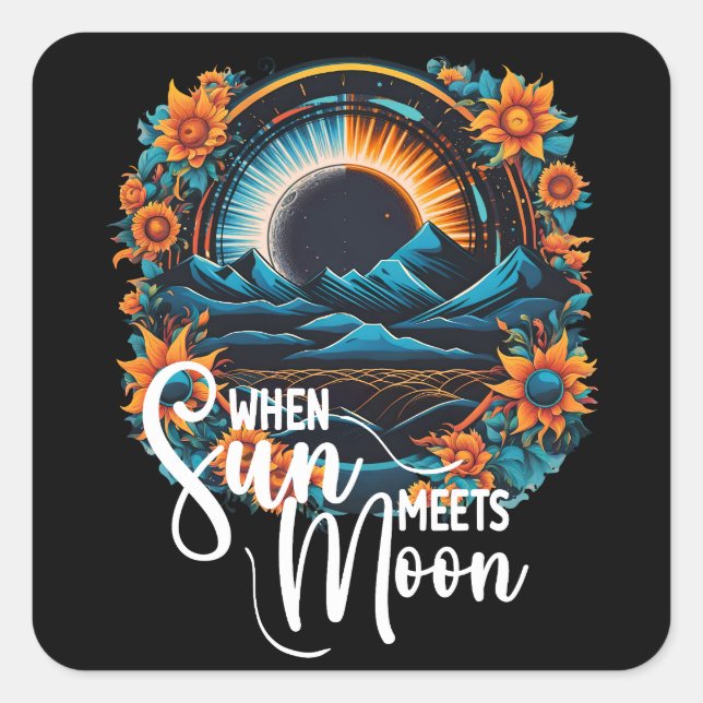 When Sun Meets Moon, Eclipse 2024 Square Sticker (Front)