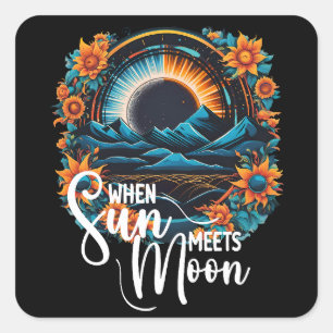 When Sun Meets Moon, Eclipse 2024 Square Sticker