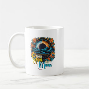 When Sun Meets Moon, Solar Eclipse Illustration Coffee Mug