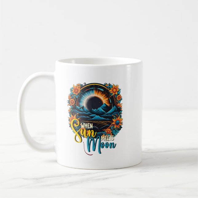 When Sun Meets Moon, Solar Eclipse Illustration Coffee Mug (Left)