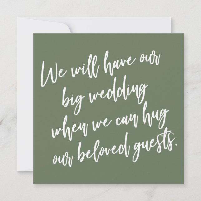 When We Can Hug Olive Green Postponed Wedding Card (Front)