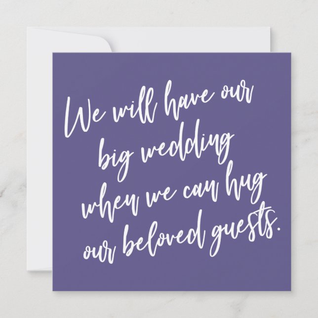 When We Can Hug Purple Postponed Wedding Card (Front)