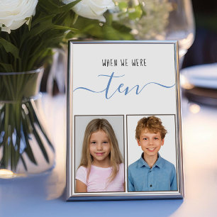 When We Were Ten Kids Photos Blue Script Wedding Table Number