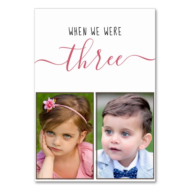 When We Were Three Childhood Photos Script Wedding Table Number (Front)
