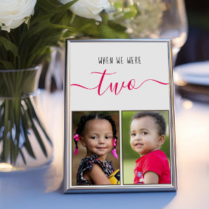 When We Were Two Children Photo Red Script Wedding Table Number