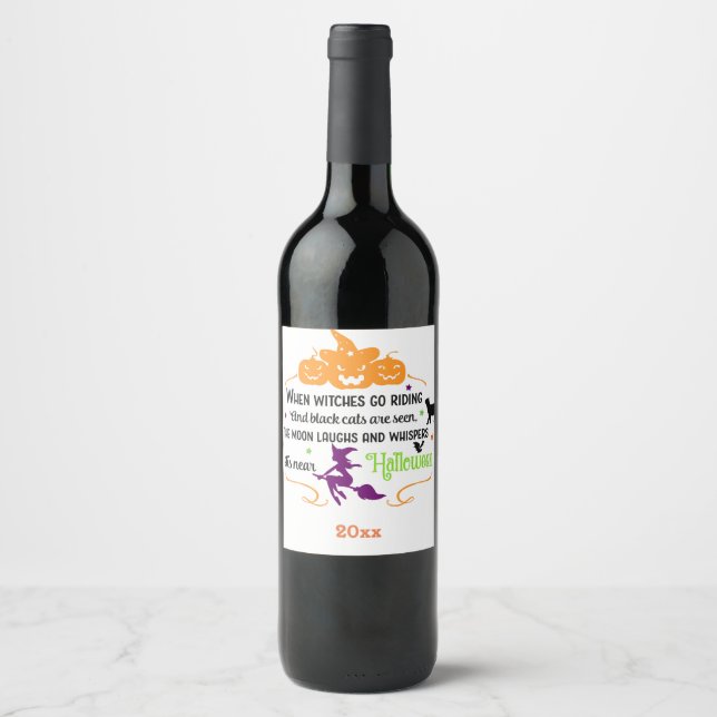 "When Witches go Boo..." Halloween Party Wine Label (Front)