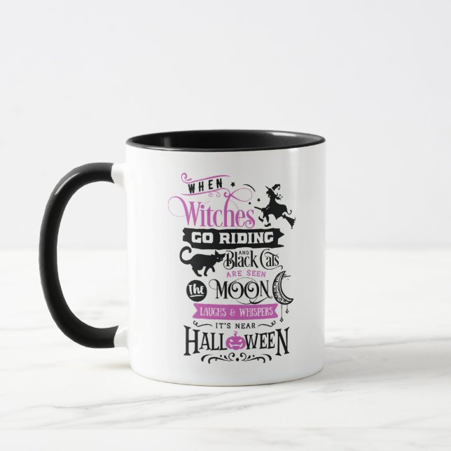 When Witches Go Riding Black Cat Moon Halloween Mug (Left)