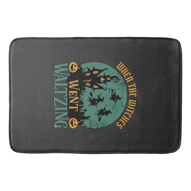 When Witches Went Waltzing Halloween Haunted House Bath Mat (Front)