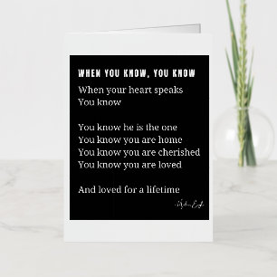 When you know, your heart speaks love poem  foil greeting card