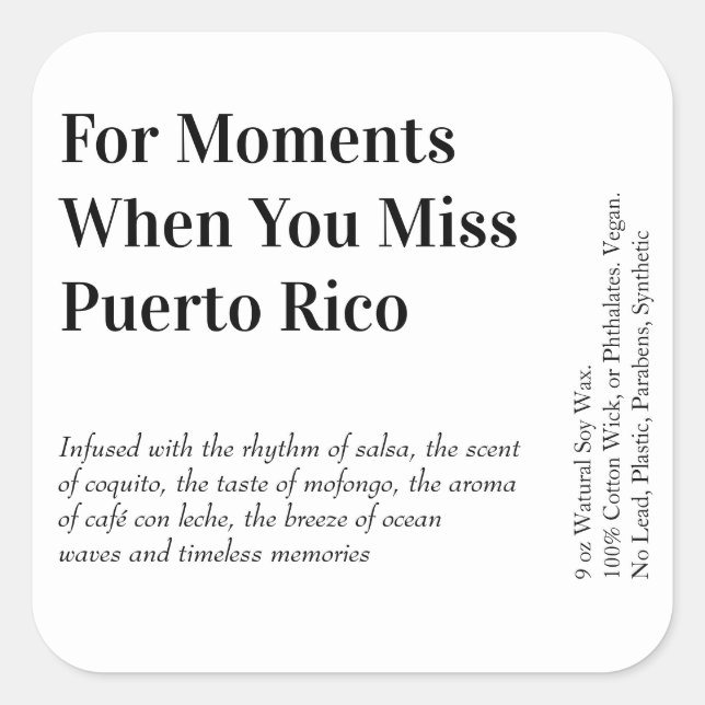 When You Miss Puerto Rico Candle Label (Front)