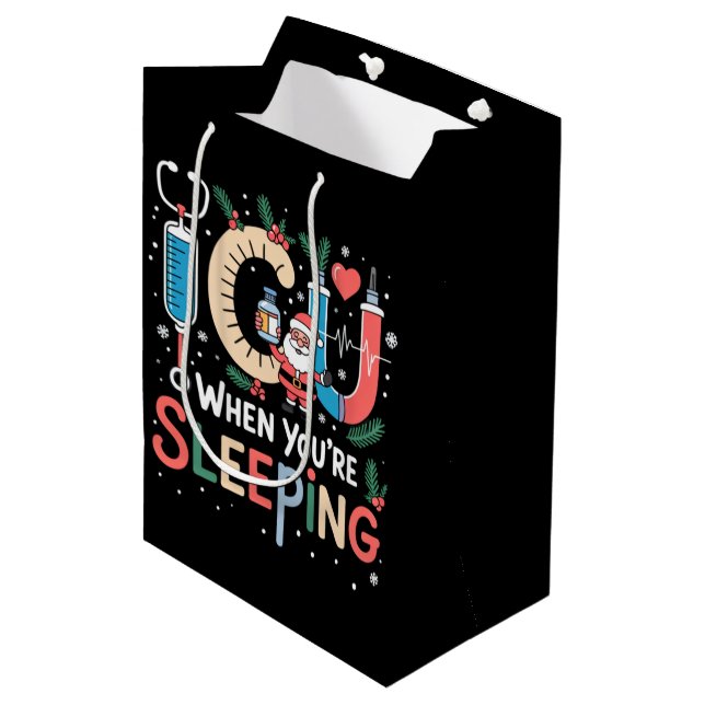 When You're Sleeping Funny ICU Nurse Christmas  Medium Gift Bag (Front Angled)