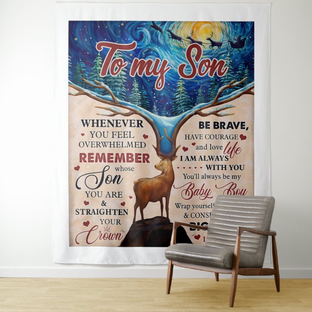 Whenever U Feel Overwhelmed Deer Mum To Son  Tapestry (In Situ)