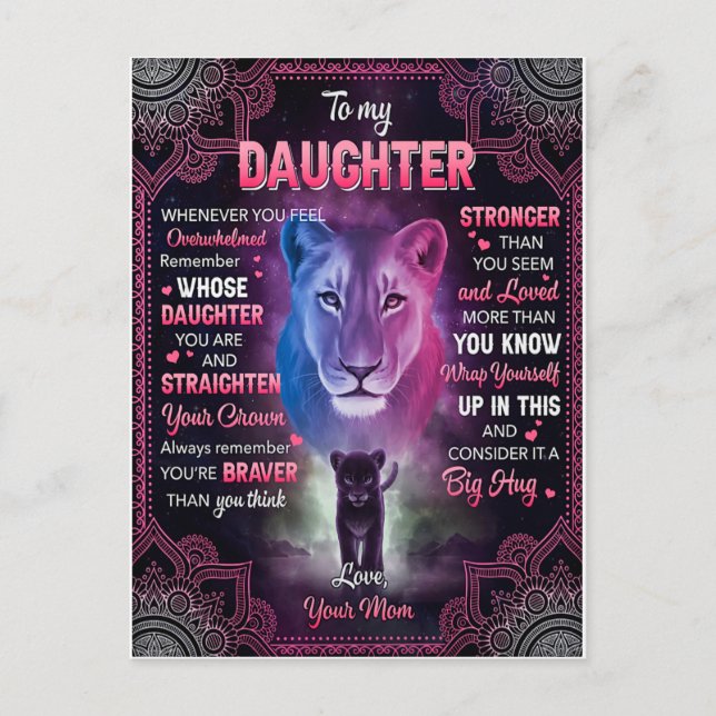 Whenever U Feel Overwhelmed Lion Mum To Daughter  Postcard (Front)