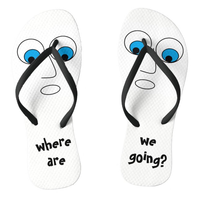 Where are we going Curious Cartoon Face Funny Jandals (Footbed)
