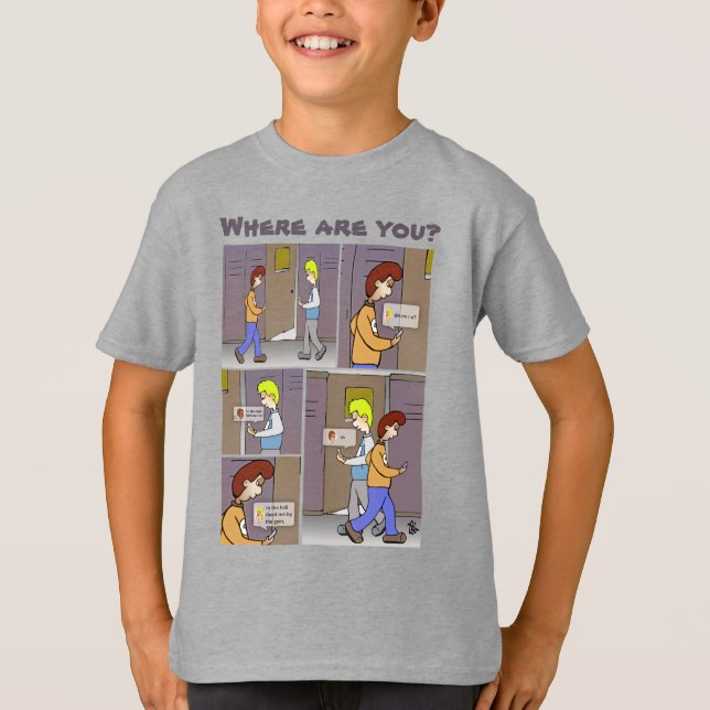 Where Are You? Boy's Grey T-Shirt (Front)