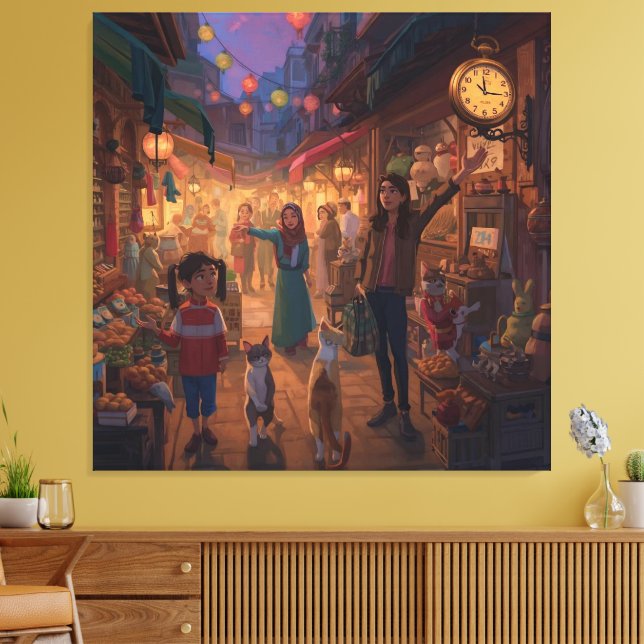 Where Cats Wander and Lanterns Glow Canvas Print (Insitu(LivingRoom))