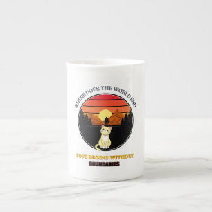 Where Does The World End Cute Cat Retro Sunset T Bone China Mug