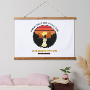 Where Does The World End Cute Cat Retro Sunset T Hanging Tapestry