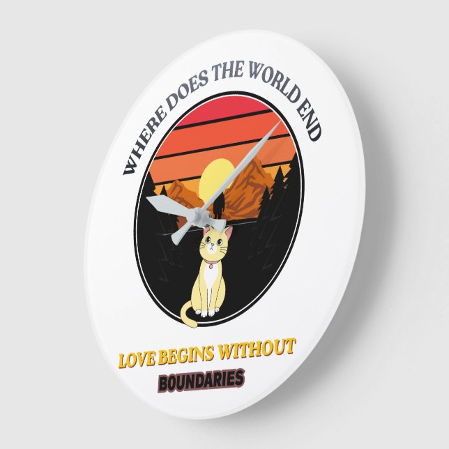Where Does The World End | Cute Cat Retro Sunset T Large Clock (Angle)